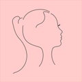 Silhouette of a girl with a tail on a pink background. Fine lines.